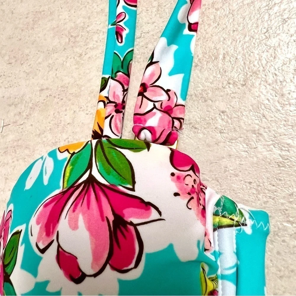 Leilani Push up Swimsuit Turquoise Blue Zinnias Floral women’s 10 multiple ways